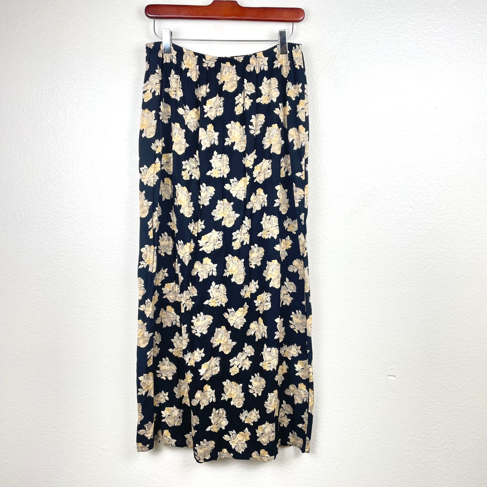 Y2k 90s Vintage Skirt Sz L Fairy Grunge Cottage Witchy Phoebe Midi Floral Black